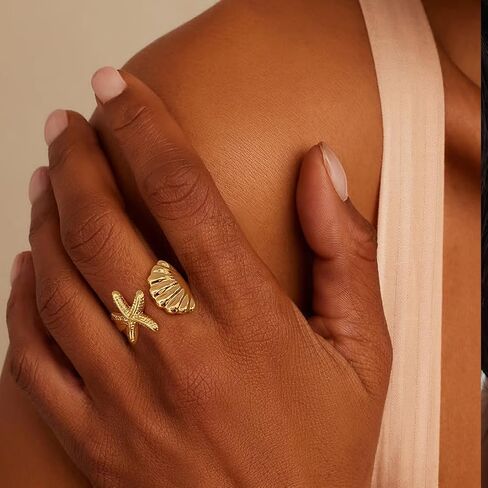 مكتنزة الذهب شل بيان خواتم للنساء كبيرة مفتوحة الفرقة خواتم الذهب قابل للتعديل خواتم الصيف المجوهرات هدية in Kuwait