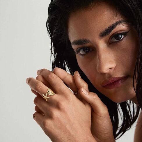 مكتنزة الذهب شل بيان خواتم للنساء كبيرة مفتوحة الفرقة خواتم الذهب قابل للتعديل خواتم الصيف المجوهرات هدية in Kuwait