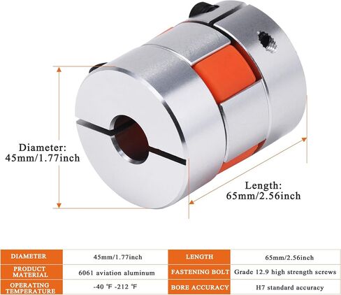 XIKE D45 L65 10 مم إلى 12 مم وصلة عمود ألومنيوم، وصلة عنكبوت مرنة 5 × 5 مم موصل مرن لآلة CNC للطابعة ثلاثية الأبعاد ومحرك مؤازر (عبوة واحدة). in Saudi Arabia