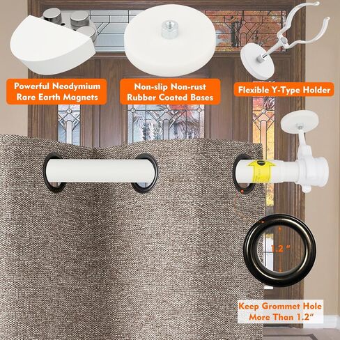 MUTUACTOR 1PCS Heavy-Duty Curtains Rods,Strong Magnetic Mount Door Curtain Rods for 13" to 26" Metal Doors,Adjustable Window Curtain Rod Versatile Y-Clamp Magnets Holders for Kitchen Garage Room in Saudi Arabia