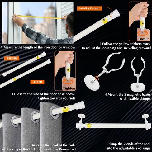 MUTUACTOR 1PCS Heavy-Duty Curtains Rods,Strong Magnetic Mount Door Curtain Rods for 13" to 26" Metal Doors,Adjustable Window Curtain Rod Versatile Y-Clamp Magnets Holders for Kitchen Garage Room in Saudi Arabia