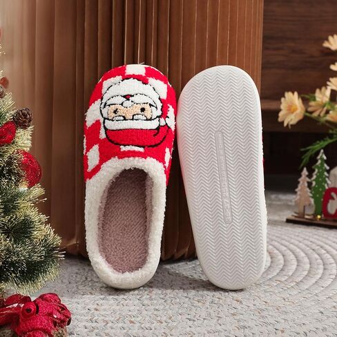 Afellicy Halloween Christmas Slippers Checkered Scuff for Women and Men Holiday Indoor Bedroom Fluffy Warm Fleece Slippers Winter Soft Cozy Home Non-Slip Soft Plush Slip-on Wool Lined House Shoes in Kuwait