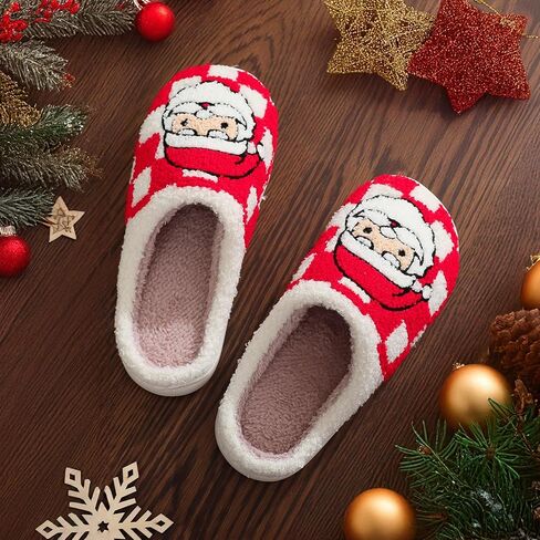 Afellicy Halloween Christmas Slippers Checkered Scuff for Women and Men Holiday Indoor Bedroom Fluffy Warm Fleece Slippers Winter Soft Cozy Home Non-Slip Soft Plush Slip-on Wool Lined House Shoes in Kuwait