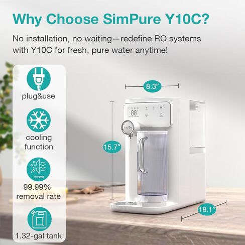SimPure Y10H كونترتوب فلتر المياه بالتناضح العكسي، نظام تصفية المياه الساخنة الفورية، وظيفة التسخين، منقي ترشيح 6 مراحل، بدون تركيب in Saudi Arabia