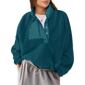 ANRABESS Womens Oversized Sweatshirt Fleece Sherpa Jacket Cropped Pullover Fuzzy Lightweight Winter Fall Coat with Pockets