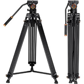 K&F Concept 75"/191cm Video Tripod, Heavy Duty Camera Tripod Stand with Fluid Head Damping Adjustable, Load up to 22lb/10kg, QR Plate Compatible with Canon Nikon Sony and Other DSLR Camcorder