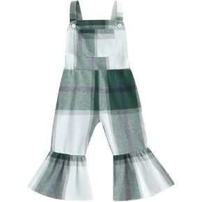 ZAXARRA Toddler Baby Girl Clothes Baby Girl Jumpsuit Flannel Plaid Baby Overalls Straps Bell-Bottom Fall Winter Outfits