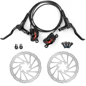 Shimano MT200 Hydraulic Disc Brakes Set with 160mm Rotors, MTB 2 Piston Front Left 800mm Rear Right 1650mm Mountain Bike Hydraulic Brake Aluminum Alloy Levers Fit EBike/Fat Bike