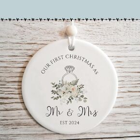 Newly Wedding Gift for Couple Unique, Our First Christmas Married Ornament 2024, 1st Xmas as Mr and Mrs Ornaments, Newlywed Marriage Gift, Bridal Shower Gift for Bride to be, Ceramic, 2.83" in Kuwait