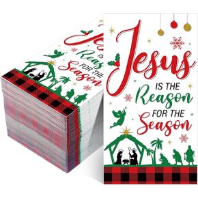 Pasimy 100 Pcs Christmas Nativity Paper Napkins Plaid Christian Disposable Dinner Hand Napkin Jesus is The Reason for The Season Paper Guest Napkins for Xmas Holiday Party Supplies