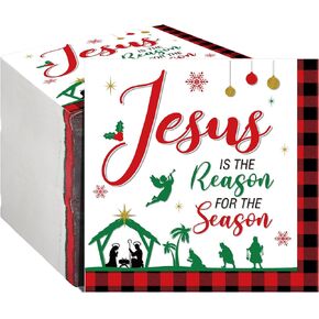 Pasimy 100 Pcs Christmas Nativity Paper Napkins Plaid Christian Disposable Dinner Hand Napkin Jesus is The Reason for The Season Paper Guest Napkins for Xmas Holiday Party Supplies in Saudi Arabia