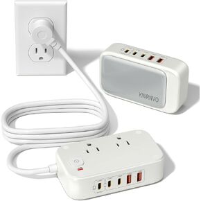 Power Strip with USB Ports, 65W USB C Charger for Laptop 6FT Flat Extension Cord Outlet Extender with 2 AC Outlets, 3 USB C Ports, 2 USB A Ports, Surge Protector Desktop USB Charging Station