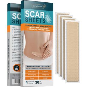 NUVADERMIS Extra Long Silicone Scar Sheets with Scar Gel – Reusable Medical Grade Sheets for C-Section, Tummy Tuck, Keloid, and Surgical Scars