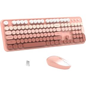 JAMfit Wireless Keyboard Mouse Combos, 2.4G Colorful Retro Typewriter Full-Size Keyboard - Gradient Computer Keyboard for Windows, Mac, PC, Desktops, Laptop (Gradient- Avocado Green)