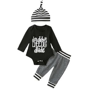 Ayalinggo Baby Boys 3Pcs Fall Outfits Long Sleeve Letter Print Romper + Pants + Hat Set Newborn Clothes
