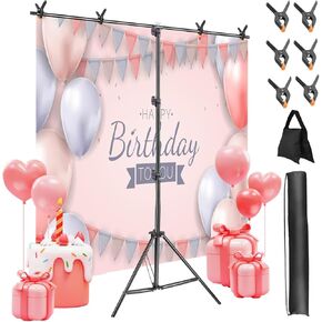 iMounTEK T-Shape Backdrop Stand, 5×6.5FT Photographic Studio Party Background Adjustable Stand Kit, Photo Backdrop Stand with 6 Spring Clamps Sandbag Carry Bag for Party Wedding Studio Photography