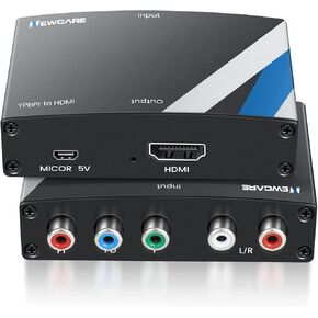 NEWCARE Component to HDMI Adapter, YPbPr + R/L to HDMI Coverter, 5 RCA RGB to HDMI Converter Adapter, for Wii DVD Xbox 360 PS2/PS3 to HDTV Monitor with 3.9 FT Long HDMI Cable