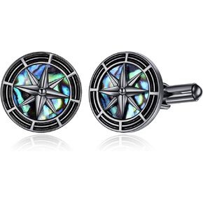 Compass Cufflinks Sterling Silver Abalone Compass Cufflinks for Men Tuxedo Shirt Executive Groom Father Wedding Present