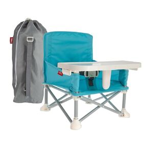 Nuby Easy Go Pop Up Foldable Booster Seat with Removable Tray and Travel Bag - Travel Floor and Booster Seat for Indoor/Outdoor Use - 3-Point Safety Adjustable Straps - 6+ Months, Stripes
