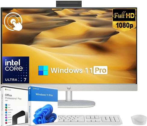 HP 27" FHD Touchscreen Business All-in-One Desktop, Intel 12-core Ultra 7 155U, 64GB DDR5, 1TB SSD, Wireless KB & Mouse, Intel Graphics, Wi-Fi 6, Windows 11 Pro with Microsoft Office Lifetime License in Saudi Arabia