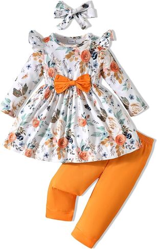 Toddler Baby Girl Clothes Cute Long Sleeve Floral Print T Shirt Ruffle Pants Headband Infant Girl 3PCS Outfits Set in Saudi Arabia
