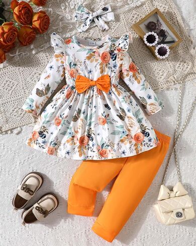 Toddler Baby Girl Clothes Cute Long Sleeve Floral Print T Shirt Ruffle Pants Headband Infant Girl 3PCS Outfits Set in Saudi Arabia