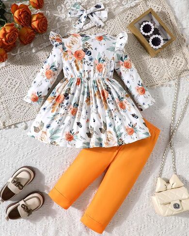 Toddler Baby Girl Clothes Cute Long Sleeve Floral Print T Shirt Ruffle Pants Headband Infant Girl 3PCS Outfits Set in Saudi Arabia
