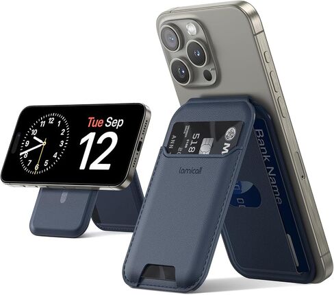 Lamicall حامل بطاقات الهاتف المغناطيسي حامل المحفظة لحامل بطاقات MagSafe 3، حامل محفظة جلد Apple iPhone قابل للتعديل، مغناطيسي لسلسلة iPhone 15/14/13/12، وليس للملحقات الصغيرة والماج الآمنة in Saudi Arabia