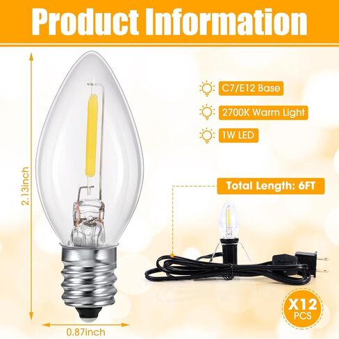 24 Packs Accessory Cord with LED Light Bulb, 6 Ft Warm Light Accessory Cord Kit (White) in Saudi Arabia