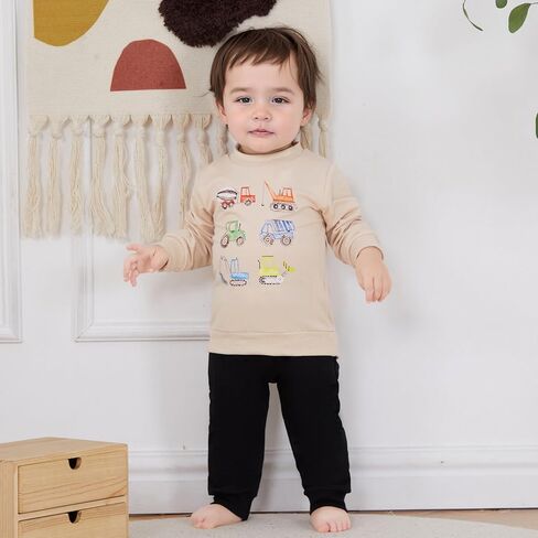 Pudcoco Toddler Baby Boy Fall Winter Clothes Construction Truck Excavator Sweatshirt Jogger Pants Outfit Set in Kuwait