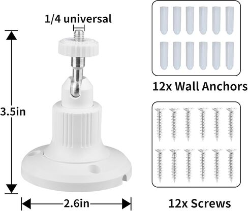 Wall Mount for Outdoor Security Camera, White, 4-Pack | 360 Degree Adjustable, Mounting Bracket, 1/4 Screw Connector, Camera Not Included in Saudi Arabia