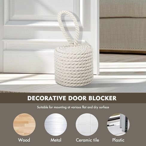 Rustic Jute Rope Door Stopper - Heavy-Duty 3.5lb Cylindrical Doorstop with Handle - Nautical Decor Weighted Floor Door Stop for Interior, Exterior, Barn Doors - Natural Fiber in Saudi Arabia
