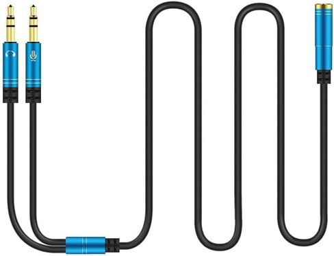 3.3 Feet Headphone Splitter Cable for Computer 3.5mm Female to 2 Dual 3.5mm Male Audio Splitter Cable Microphone Earphone Headset Speaker Audio Y Splitter Mic Cable to PC Laptop Adapter, Blue in Saudi Arabia