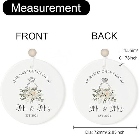 Newly Wedding Gift for Couple Unique, Our First Christmas Married Ornament 2024, 1st Xmas as Mr and Mrs Ornaments, Newlywed Marriage Gift, Bridal Shower Gift for Bride to be, Ceramic, 2.83" in Kuwait