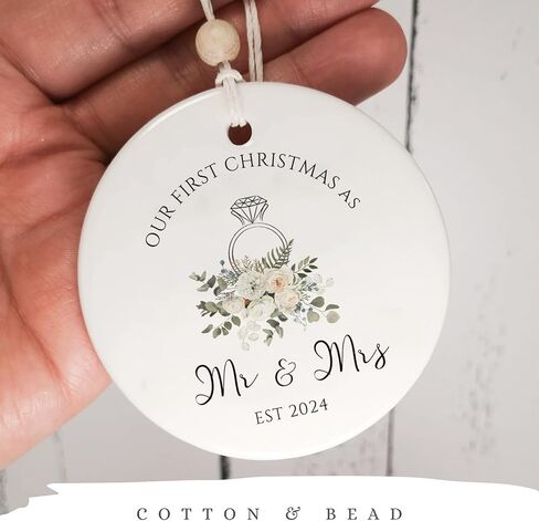 Newly Wedding Gift for Couple Unique, Our First Christmas Married Ornament 2024, 1st Xmas as Mr and Mrs Ornaments, Newlywed Marriage Gift, Bridal Shower Gift for Bride to be, Ceramic, 2.83" in Kuwait