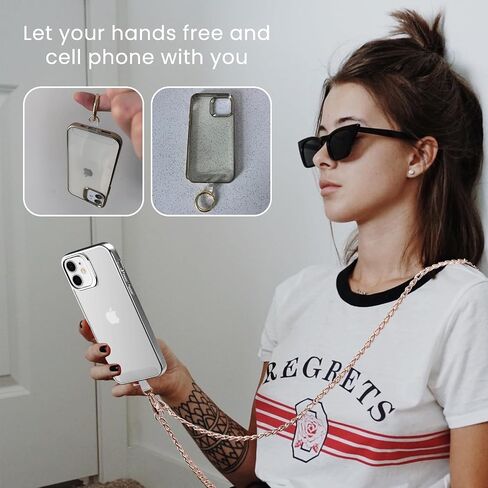 Crossbody Phone Lanyard Chain Shoulder Cell Phone Strap Charm Neck Chain with Wrist Strap 3 Pad Patches Tether Anti Theft Universal for iPhone 15 Pro Max 14 13 11 Samsung S24 Adjustable Black in Kuwait