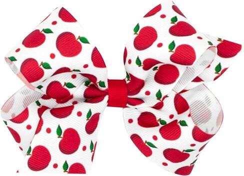 Wee Ones Girls Harvest-themed Apple Printed Grosgrain Hair Bow, Apl/Wht, King in Saudi Arabia