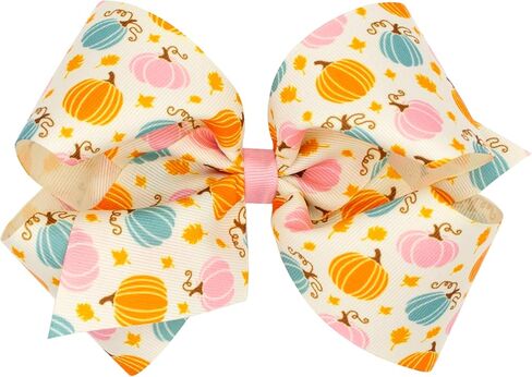 Wee Ones Girls Harvest-themed Apple Printed Grosgrain Hair Bow, Apl/Wht, King in Saudi Arabia
