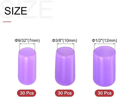uxcell 60pcs Round Rubber End Caps 1/4" 3/8" 1/2"(7mm 10mm 12mm) Purple Vinyl Cover Screw Thread Protectors Assortment Kit in Saudi Arabia