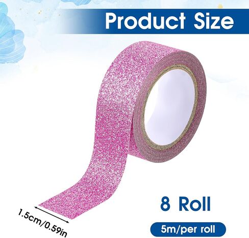 8 Rolls Black Washi Tape, Craft Glitter Tape, Black Painters Adhesive Tape, Mirror Tape Border Masking Tape for Assisting and Decorating Paintings, Holiday Gift Boxes, Scrapbooks (0.6 Inch in Saudi Arabia