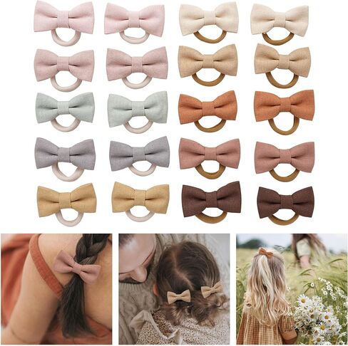 Baby Toddler Girls Hair Ties with Daisy Linen Bows,12 pcs No Damage Elastic Nylon Hair Bands Ponytail Holders,Small Hair Accessories Gifts for Girls Kids Children Thick Thin Hair in Saudi Arabia