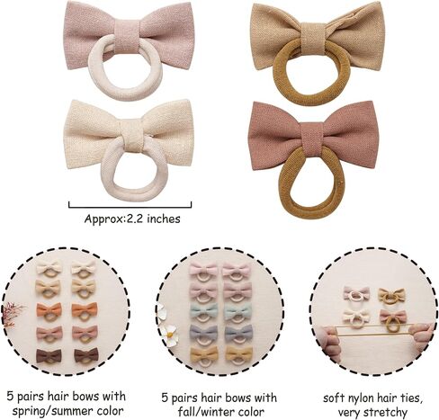 Baby Toddler Girls Hair Ties with Daisy Linen Bows,12 pcs No Damage Elastic Nylon Hair Bands Ponytail Holders,Small Hair Accessories Gifts for Girls Kids Children Thick Thin Hair in Saudi Arabia
