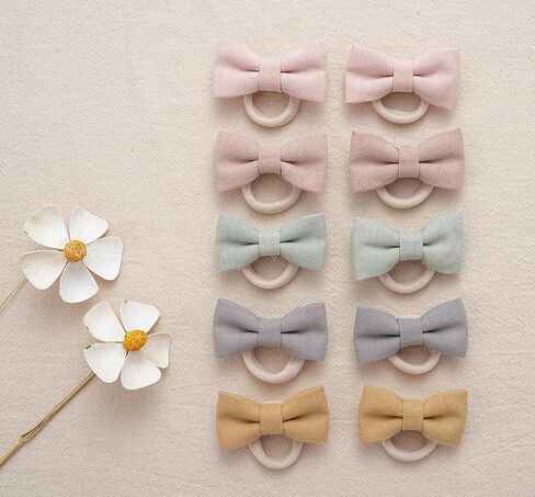 Baby Toddler Girls Hair Ties with Daisy Linen Bows,12 pcs No Damage Elastic Nylon Hair Bands Ponytail Holders,Small Hair Accessories Gifts for Girls Kids Children Thick Thin Hair in Saudi Arabia