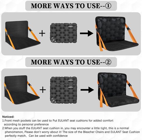 EULANT Portable Stadium Seat Cushion with Back Support and Adjustable Straps,Foldable and Lighteweigt Bleacher Chairs for Bleacher,Camping Hiking Sporting Events and Outdoor Activities in Saudi Arabia