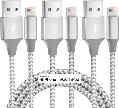 iPhone Charger Cord 3 Pack 10 FT Apple MFi Certified Lightning Cable Nylon Braided iPhone Charger Fast Charging Cable Compatible with iPhone 14 13 12 11 Pro Max XR XS X 8 7 6 Plus SE iPad and More in Kuwait
