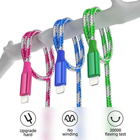 iPhone Charger Cord 3 Pack 10 FT Apple MFi Certified Lightning Cable Nylon Braided iPhone Charger Fast Charging Cable Compatible with iPhone 14 13 12 11 Pro Max XR XS X 8 7 6 Plus SE iPad and More in Kuwait