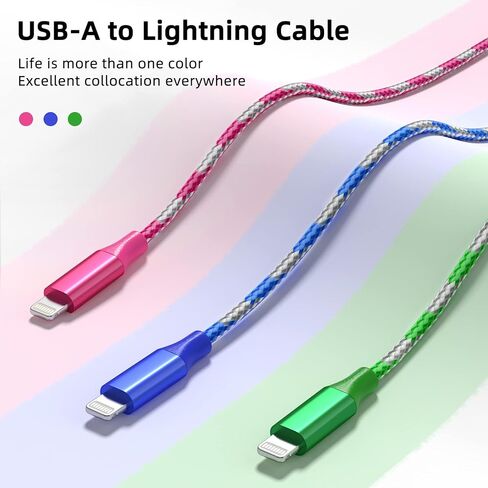 iPhone Charger Cord 3 Pack 10 FT Apple MFi Certified Lightning Cable Nylon Braided iPhone Charger Fast Charging Cable Compatible with iPhone 14 13 12 11 Pro Max XR XS X 8 7 6 Plus SE iPad and More in Kuwait