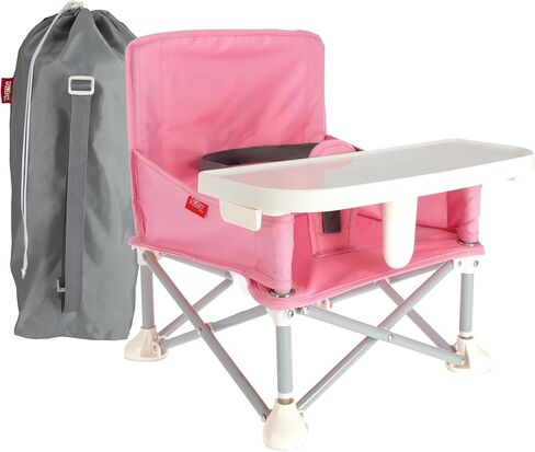 Nuby Easy Go Pop Up Foldable Booster Seat with Removable Tray and Travel Bag - Travel Floor and Booster Seat for Indoor/Outdoor Use - 3-Point Safety Adjustable Straps - 6+ Months, Stripes in Saudi Arabia