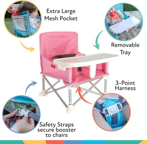 Nuby Easy Go Pop Up Foldable Booster Seat with Removable Tray and Travel Bag - Travel Floor and Booster Seat for Indoor/Outdoor Use - 3-Point Safety Adjustable Straps - 6+ Months, Stripes in Saudi Arabia