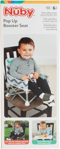 Nuby Easy Go Pop Up Foldable Booster Seat with Removable Tray and Travel Bag - Travel Floor and Booster Seat for Indoor/Outdoor Use - 3-Point Safety Adjustable Straps - 6+ Months, Stripes in Saudi Arabia